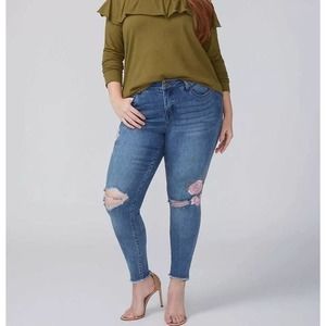Lane Bryant mid rise super stretch skinny ankle jeans floral plus size 20 petite